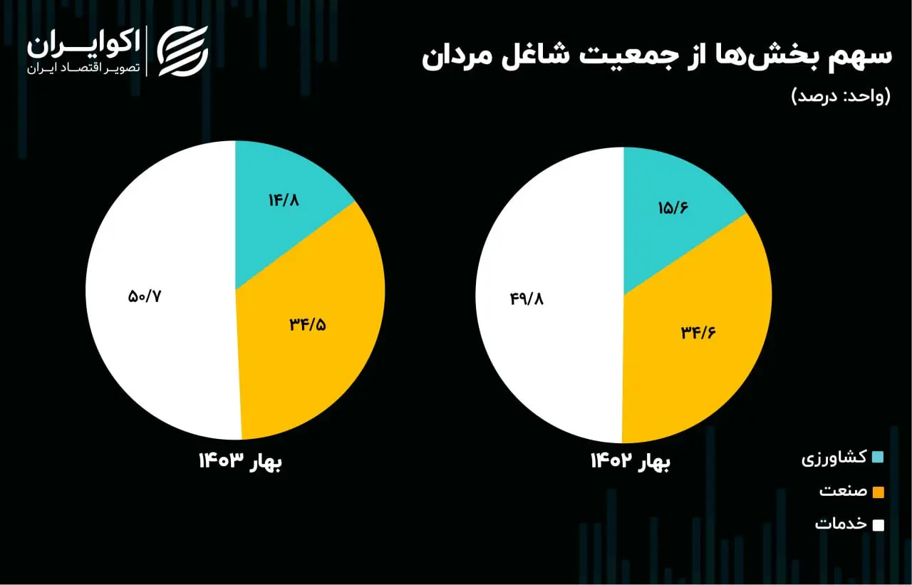 سهم بخش ها از جمعیت شاغل مردان