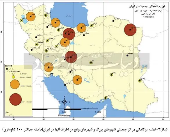 نقشه پراکندگی مرکز جمعیتی