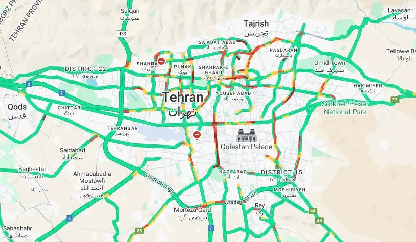 نقشه ترافیک تهران