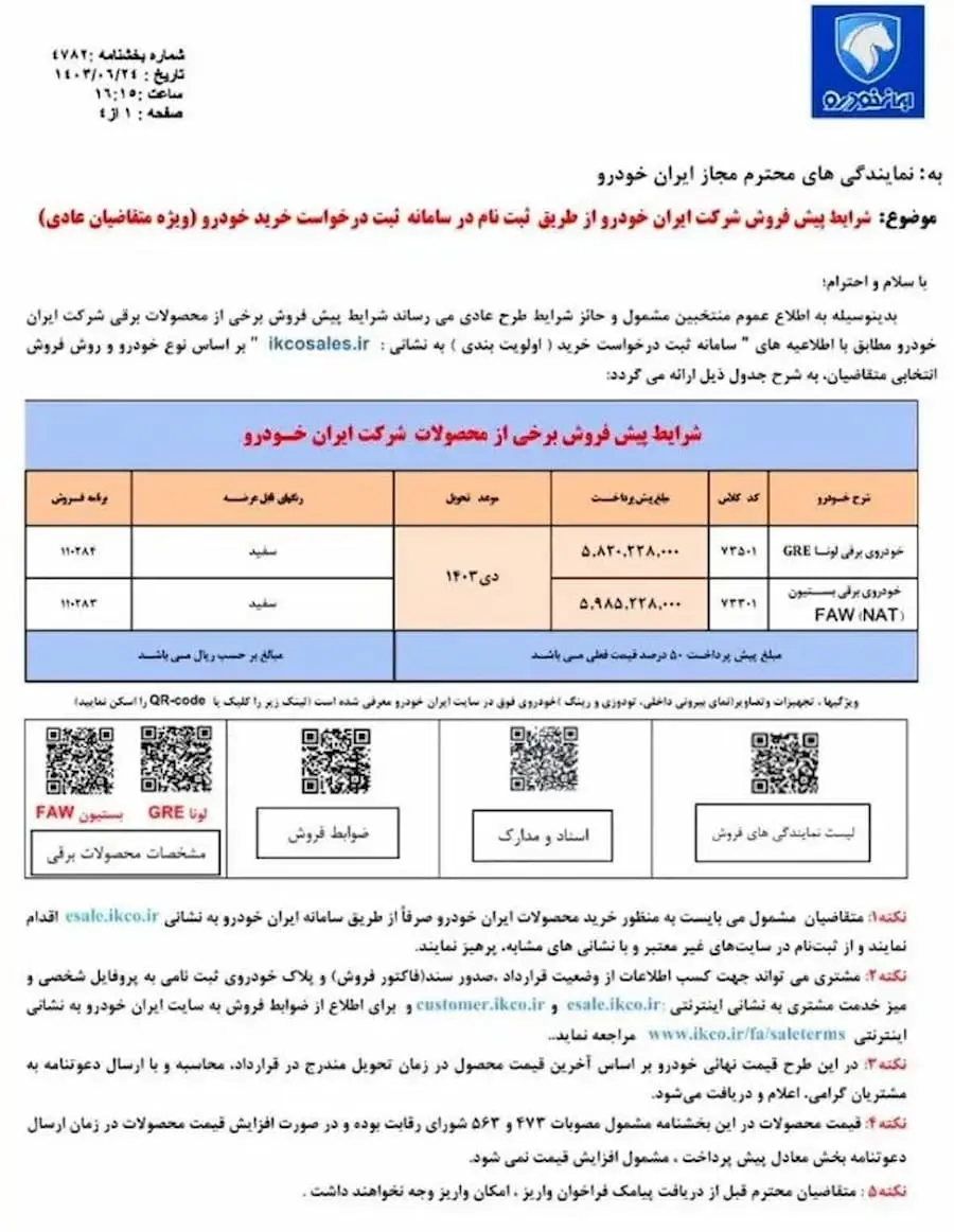 شرایط پیش فروش