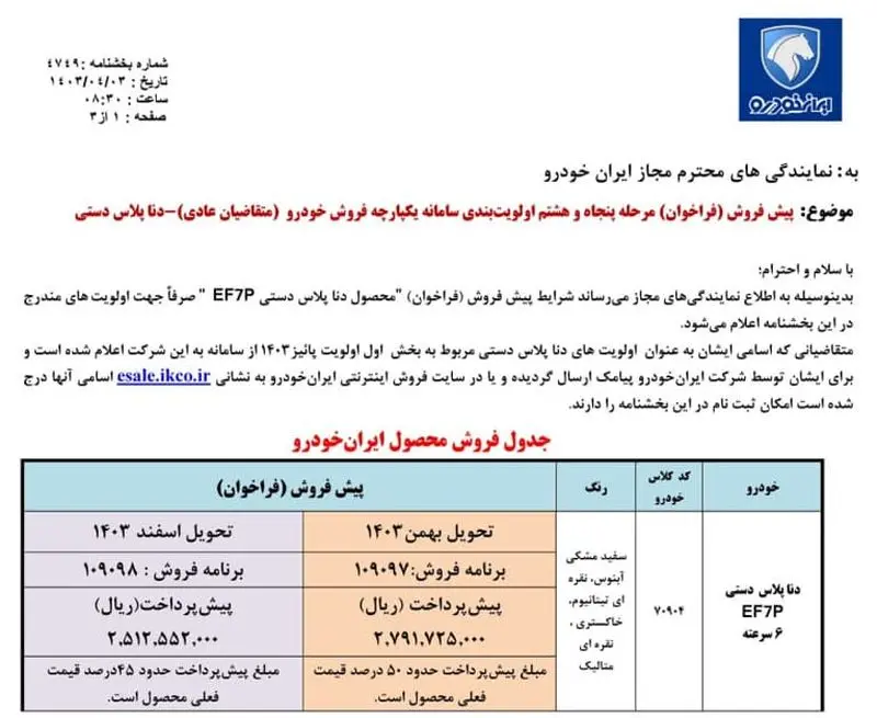 پیش فروش دنا پلاس ایران خودرو