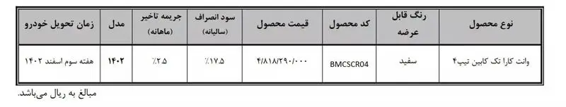 قیمت وانت کارا اسفند