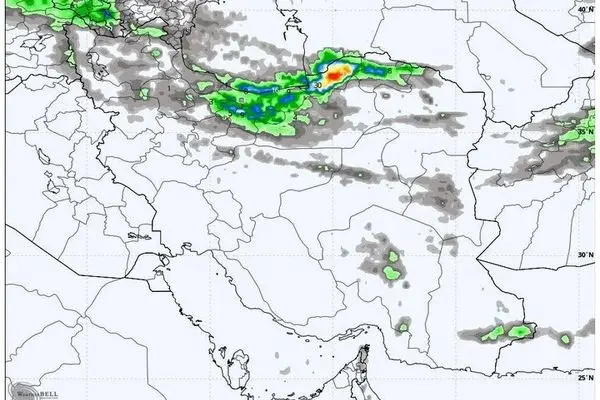 بارش برف در ارتفاعات البرز مرکزی / باران و رگبار در اغلب نقاط کشور