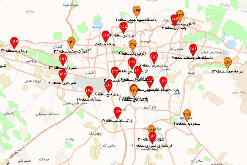 شاخص آلودگی هوا تهران بعدازظهر پنجشنبه ۲۰ دی