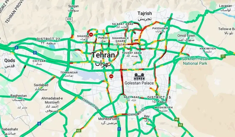 نقشه ترافیک تهران