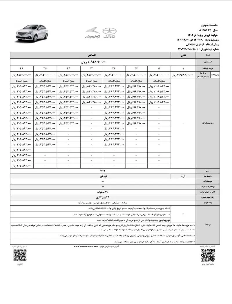  فروش نقد و اقساطی خودرو جک J۴