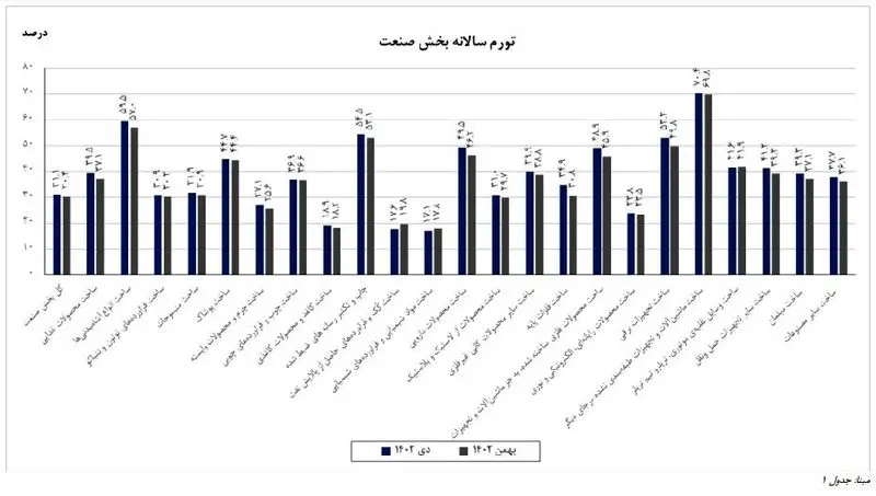 تورم تولیدکننده سالانه بهمن 1402