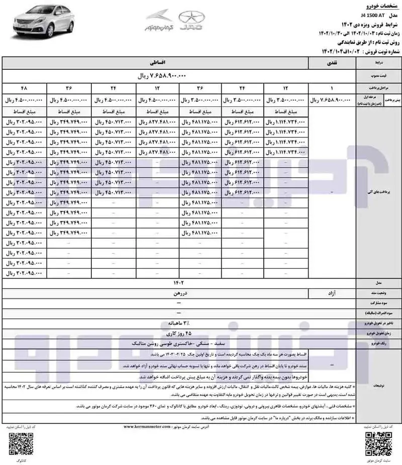 شرایط فروش اقساطی جک j4