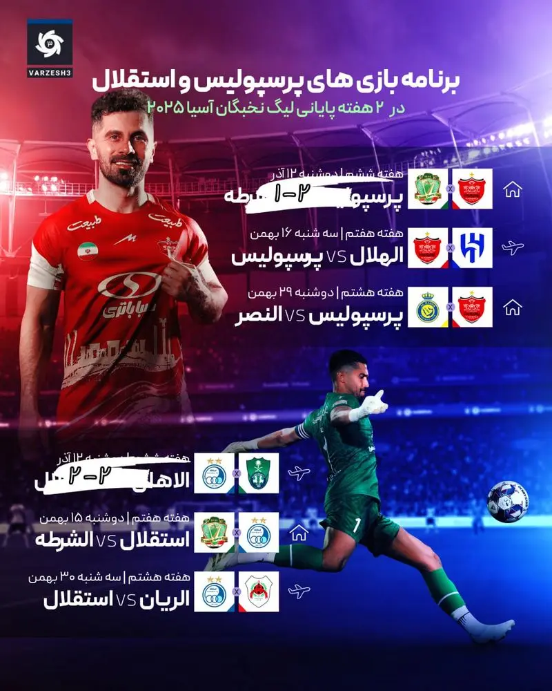 برنامه بازی های پرسپولیس و استقلال لیگ نخبگان آسیا