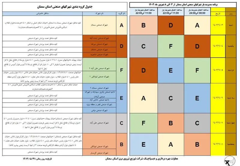 برنامه قطعی برق سمنان