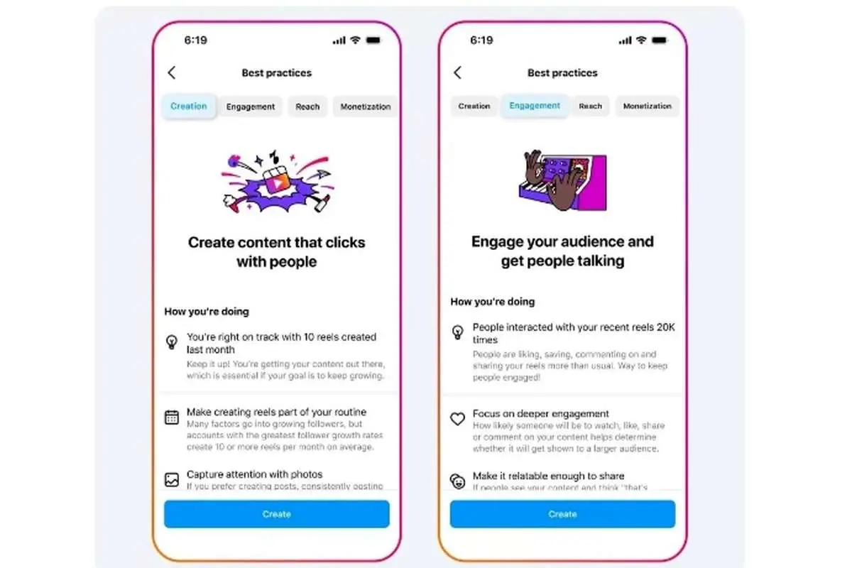 اینستاگرام به کاربران حرفه ای درباره تولید محتوا توصیه های شخصی می‌کند